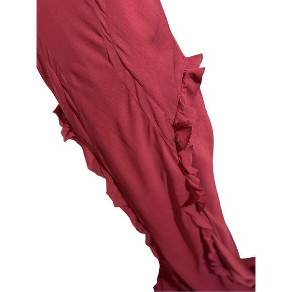 ASOS Design high neck ruffled maxi dress in berry - 14 - Picture 3 of 12